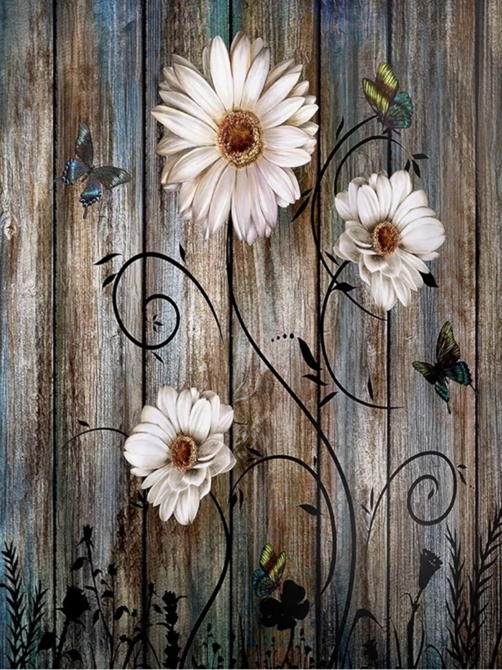 White Daisy Floral shower curtain